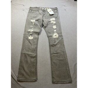 Denim Junkie Jeans Mens 36 Grey Distressed Pocketed Belted Zip Button Men 36x34.